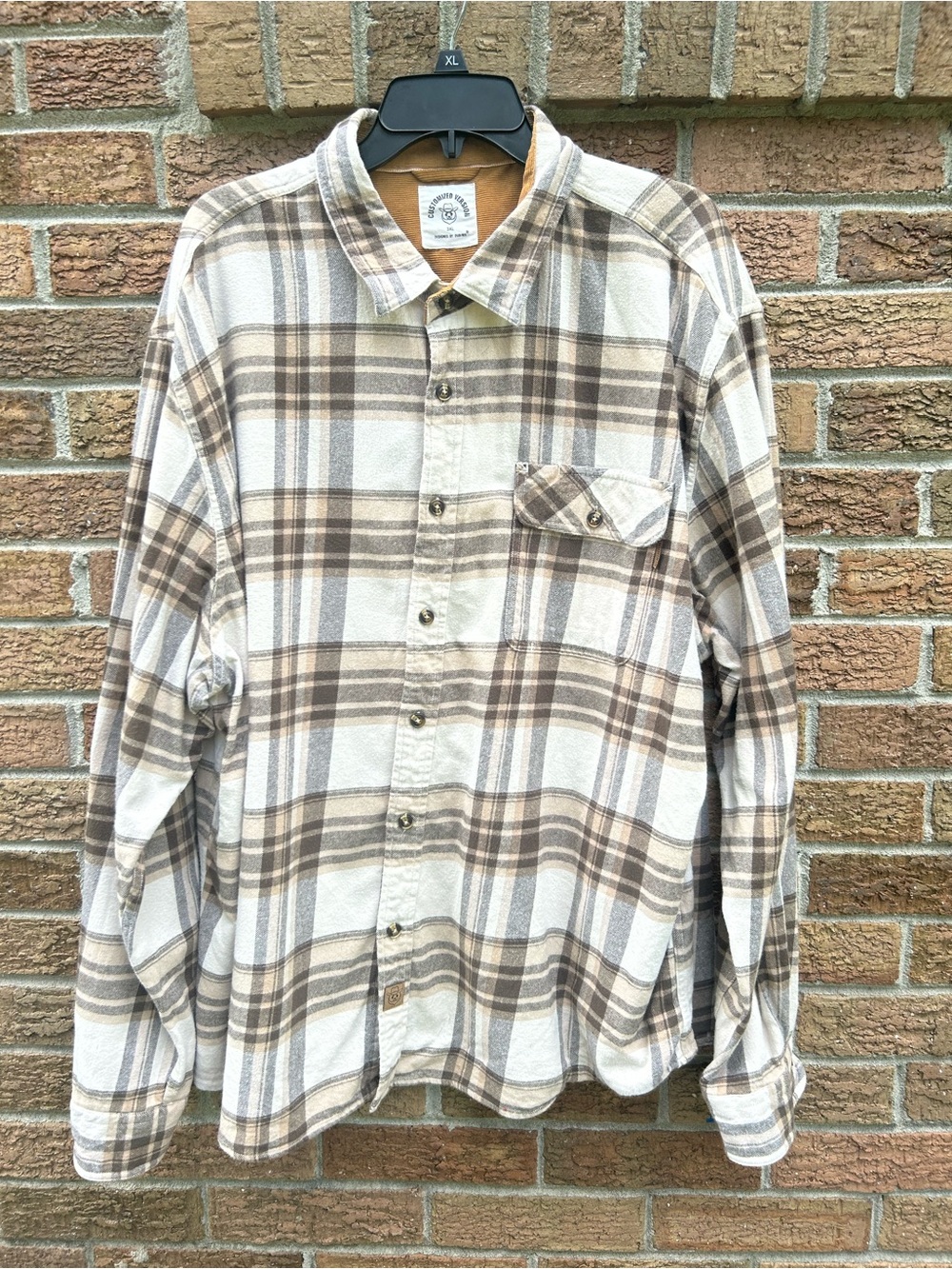 Men’s Classic Flannel Plaid Button-Down Shirt - Brown/Cream size 3XL